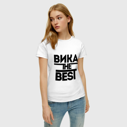 Женская футболка хлопок Вика the best, цвет белый - фото 3