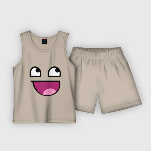 Детская пижама с шортами хлопок Улыбчивый мем, цвет миндальный