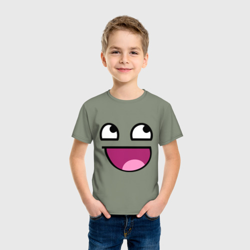Детская футболка хлопок Улыбчивый мем, цвет авокадо - фото 3
