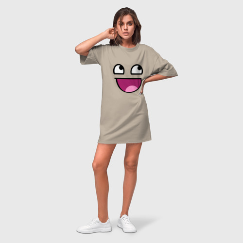 Платье-футболка хлопок Улыбчивый мем, цвет миндальный - фото 3