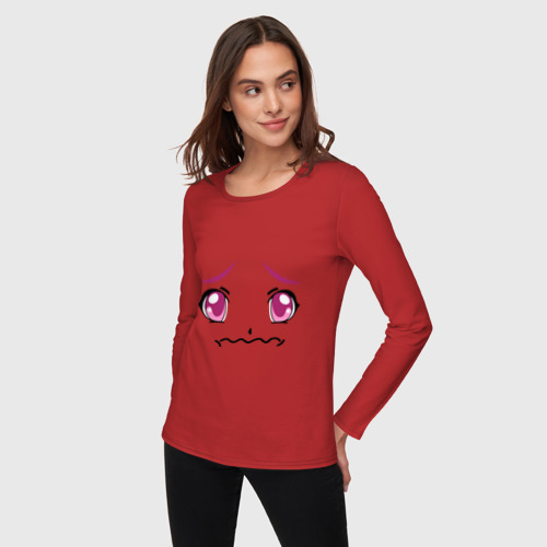 Женский лонгслив хлопок с принтом Розовые аниме глаза, фото на моделе #1