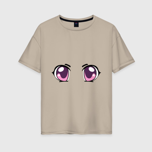 Женская футболка хлопок Oversize Фиолетовые аниме глаза, цвет миндальный