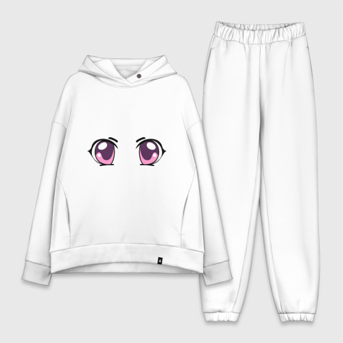Женский костюм хлопок Oversize с принтом Фиолетовые аниме глаза, вид спереди #2