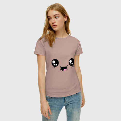 Женская футболка хлопок Забавная мордашка, цвет пыльно-розовый - фото 3