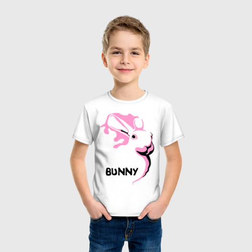 Детская футболка хлопок Pink bunny, цвет белый - фото 3