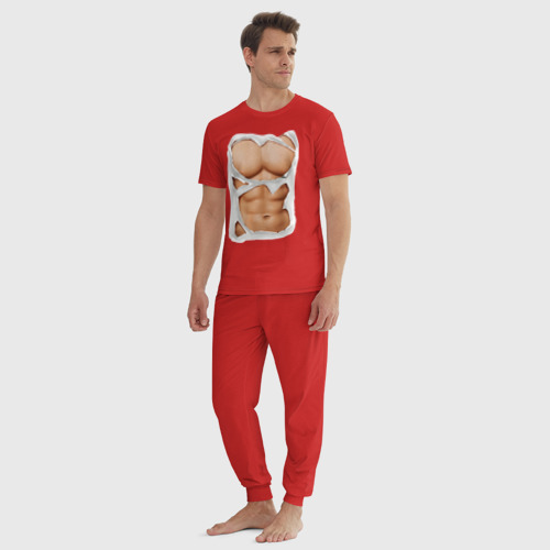 Мужская пижама хлопок Идеальный пресс, цвет красный - фото 5