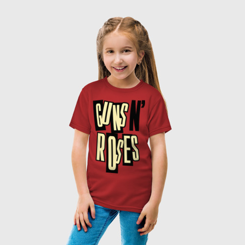 Детская футболка хлопок Guns n roses cream, цвет красный - фото 5