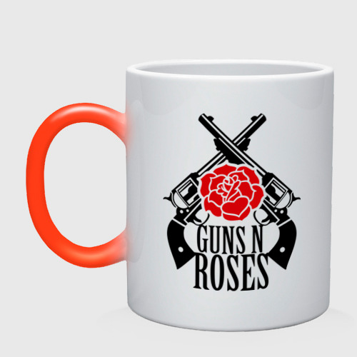 Кружка хамелеон Guns n roses rose, цвет белый + красный