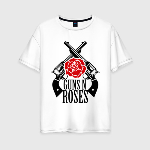 Женская футболка хлопок Oversize Guns n roses rose, цвет белый