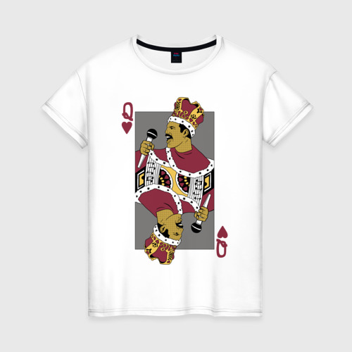 Женская футболка из хлопка с принтом Queen playing card, вид спереди №1
