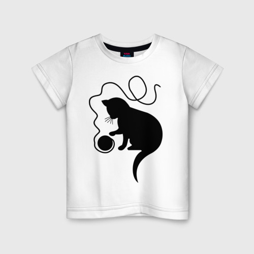 Детская футболка хлопок Котенок с клубком, цвет белый