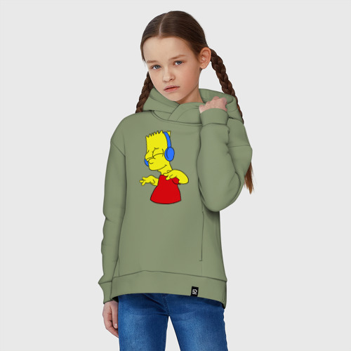 Детское худи Oversize хлопок Барт в наушниках, цвет авокадо - фото 3