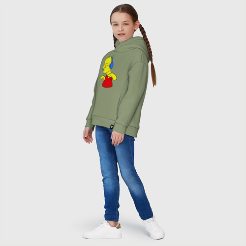 Детское худи Oversize хлопок Барт в наушниках, цвет авокадо - фото 5