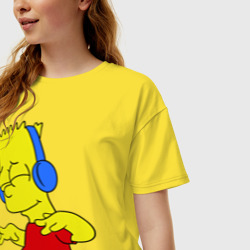 Женская футболка хлопок Oversize Барт в наушниках - фото 2