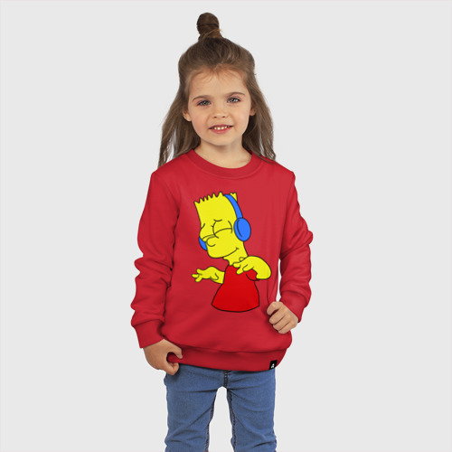 Детский свитшот хлопок Барт в наушниках, цвет красный - фото 3
