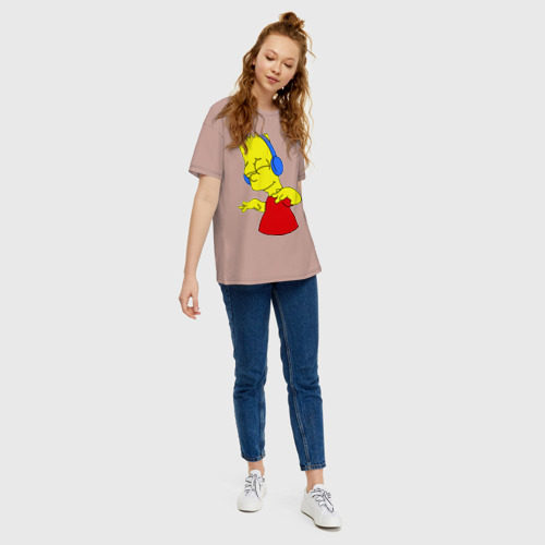 Женская футболка хлопок Oversize Барт в наушниках, цвет пыльно-розовый - фото 5