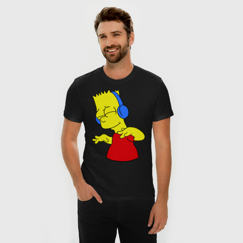 Мужская футболка хлопок Slim Барт в наушниках, цвет черный - фото 3