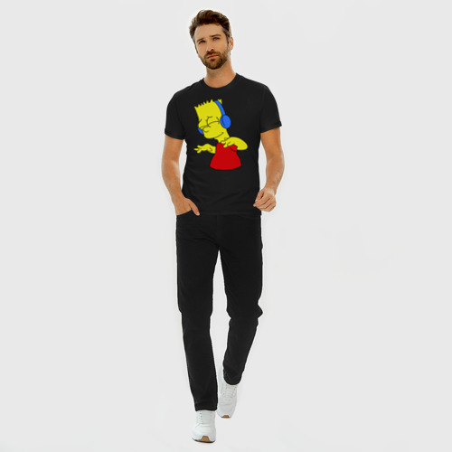 Мужская футболка хлопок Slim Барт в наушниках, цвет черный - фото 5