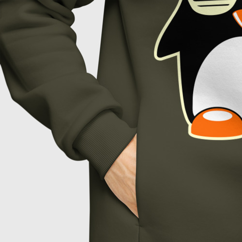 Мужское худи Oversize хлопок Пингвин в очках-жалюзи glow, цвет хаки - фото 8