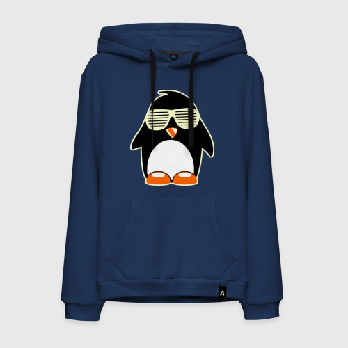 Мужская толстовка хлопок Пингвин в очках-жалюзи glow, цвет темно-синий