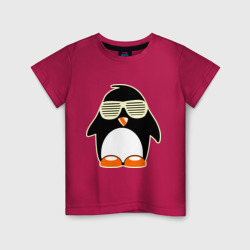 Детская футболка хлопок Пингвин в очках-жалюзи glow
