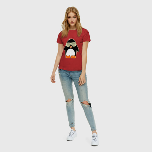 Женская футболка хлопок Пингвин в очках-жалюзи glow, цвет красный - фото 5
