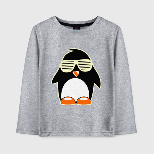 Детский лонгслив хлопок Пингвин в очках-жалюзи glow, цвет меланж