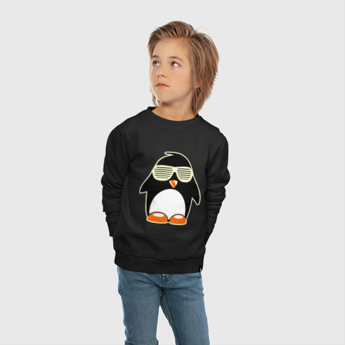 Детский свитшот хлопок Пингвин в очках-жалюзи glow, цвет черный - фото 5