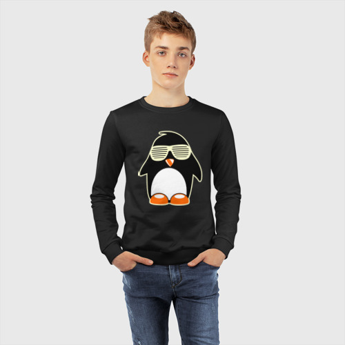 Детский свитшот хлопок Пингвин в очках-жалюзи glow, цвет черный - фото 7