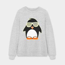 Мужской свитшот oversize без начеса хлопок Пингвин в очках-жалюзи glow