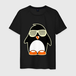 Мужская футболка хлопок Пингвин в очках-жалюзи glow