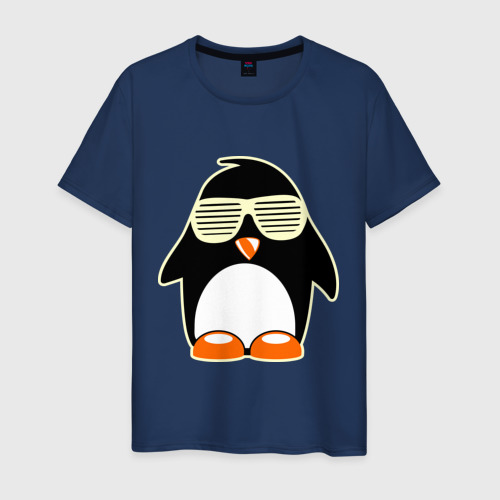 Мужская футболка из хлопка с принтом Пингвин в очках-жалюзи glow, вид спереди №1