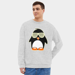 Мужской свитшот oversize без начеса хлопок Пингвин в очках-жалюзи glow - фото 2
