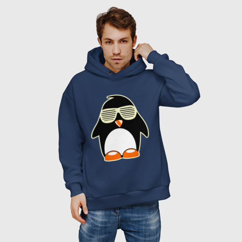 Мужское худи Oversize хлопок Пингвин в очках-жалюзи glow - фото 3