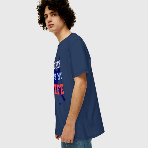 Мужская футболка хлопок Oversize Хоккей – моя жизнь, цвет темно-синий - фото 5