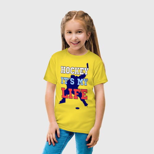 Детская футболка хлопок Хоккей – моя жизнь, цвет желтый - фото 5