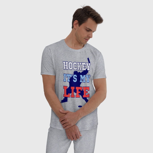 Мужская пижама хлопок Хоккей – моя жизнь, цвет меланж - фото 3