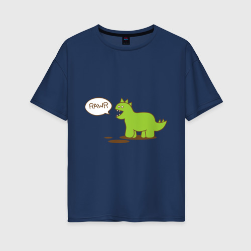 Женская футболка хлопок Oversize Динозаврик, цвет темно-синий