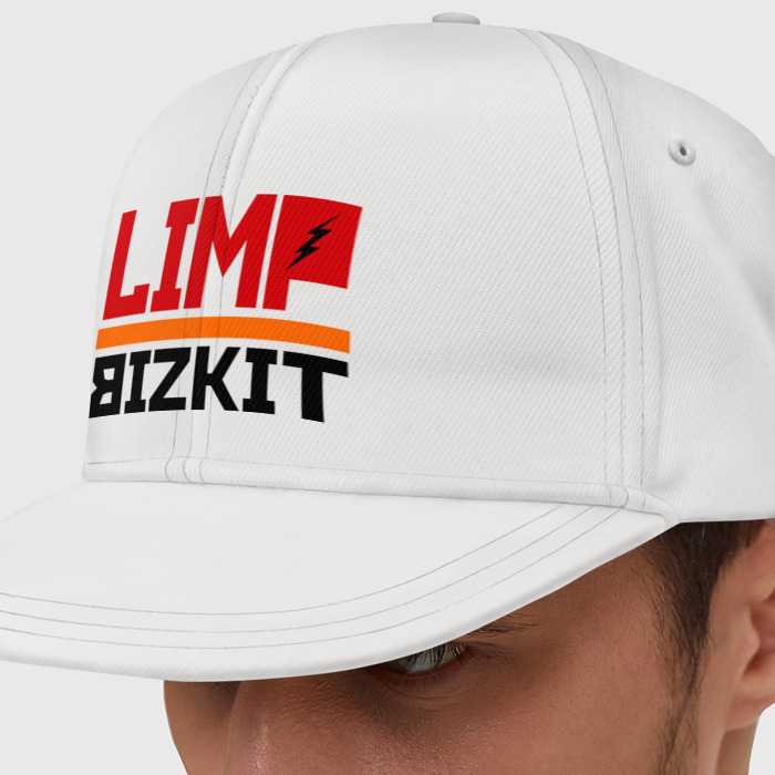 Кепка с принтом Limp Bizkit 2 для любого человека, и мужчины, и женщины, вид спереди №1. Цвет основы: белый