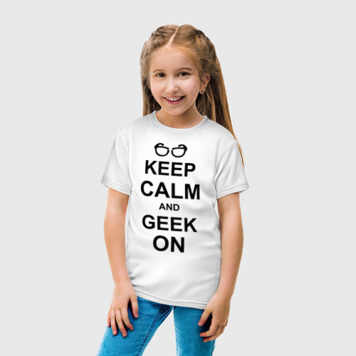 Детская футболка хлопок Кeep calm and geek on, цвет белый - фото 5