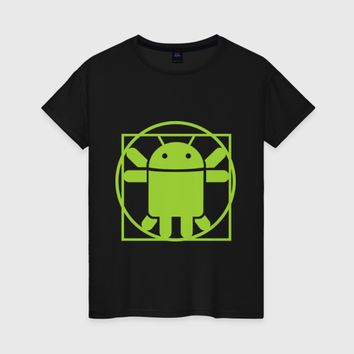 Женская футболка хлопок Андроид давинчи, цвет черный