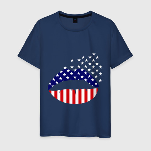 Мужская футболка хлопок Американские губы, цвет темно-синий
