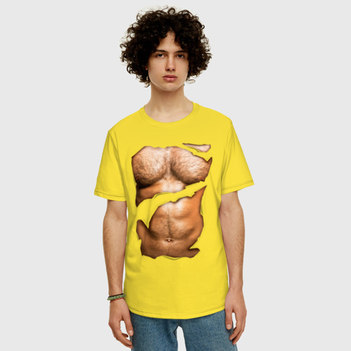 Мужская футболка хлопок Oversize Мужской пресс, цвет желтый - фото 3