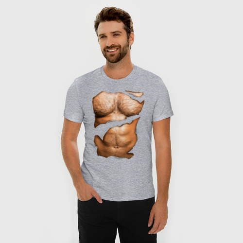 Мужская футболка хлопок Slim Мужской пресс, цвет меланж - фото 3