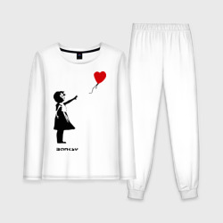 Женская пижама с лонгсливом хлопок Девочка с шариком-сердечком