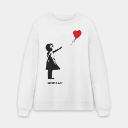Мужской свитшот oversize без начеса хлопок Девочка с шариком-сердечком