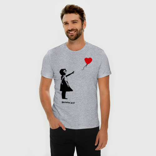 Мужская футболка хлопок Slim Девочка с шариком-сердечком, цвет меланж - фото 3
