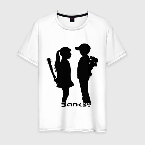 Мужская футболка из хлопка с принтом Девочка и мальчик, вид спереди №1