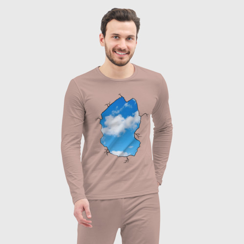 Мужская пижама с лонгсливом хлопок Небо. Бэнкси, цвет пыльно-розовый - фото 5