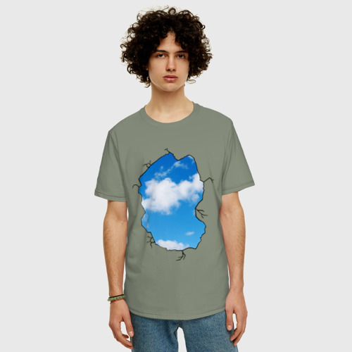Мужская футболка хлопок Oversize Небо. Бэнкси, цвет авокадо - фото 3